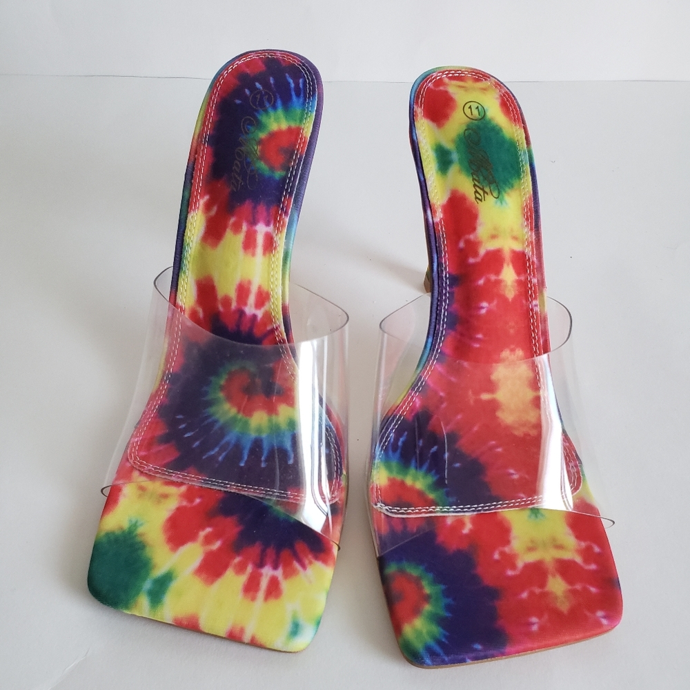 Mata Square Toe Rainbow Tye Dye Slip on Sandals Size 11 NWOT